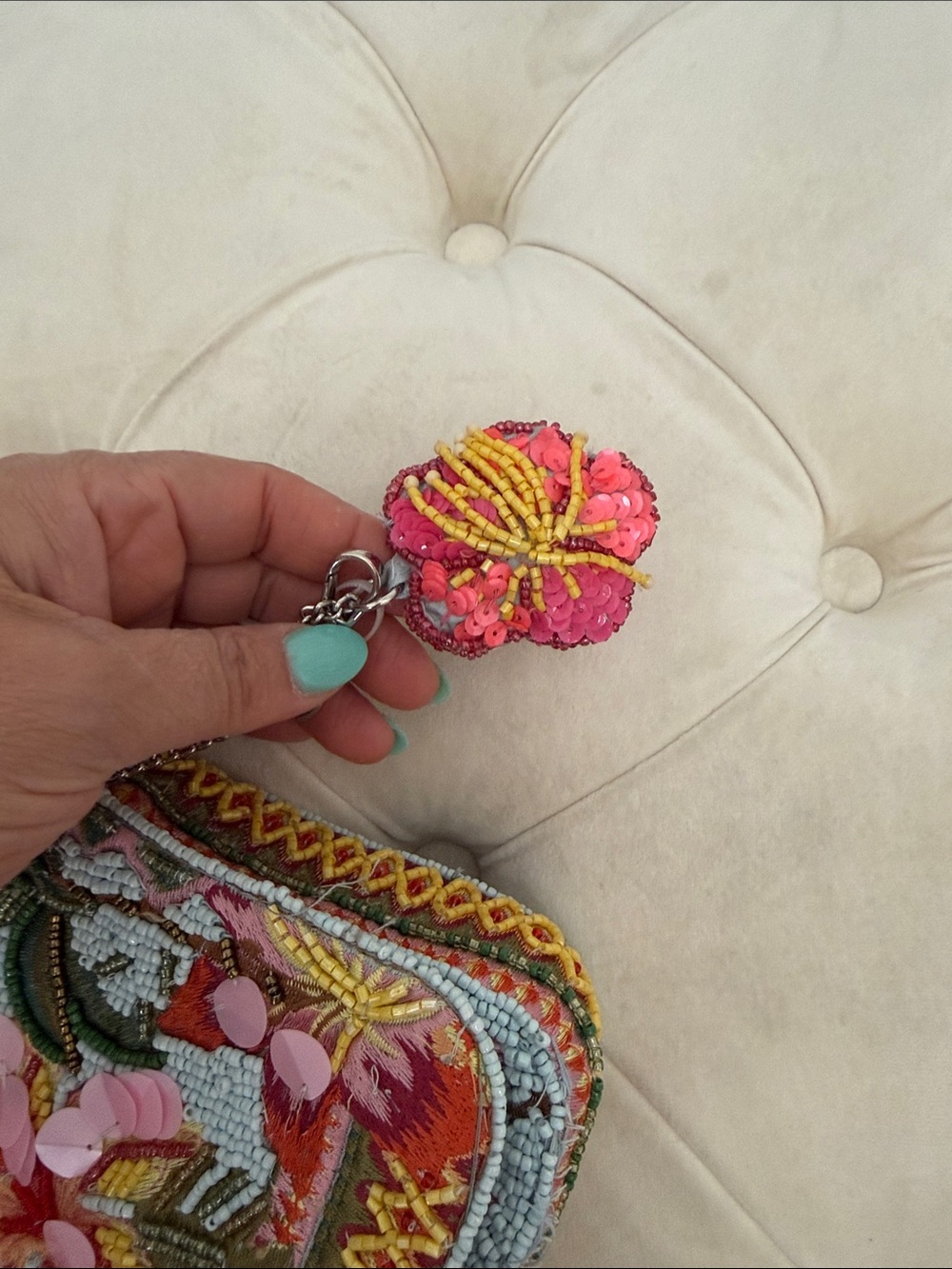 Beaded Floral Pink Accent Shoulder Bag - Picture 6 of 14